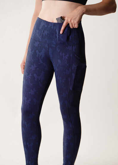 Women's Face Forward Concealed Carry Leggings by Alexo in Navy features nylon and spandex material